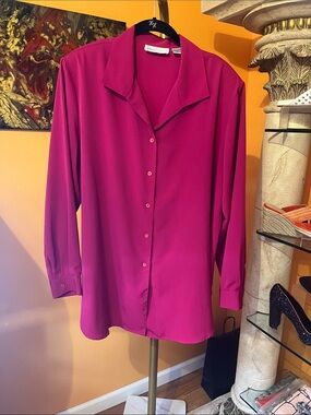 Impressions Hot Pink Button-Down Blouse